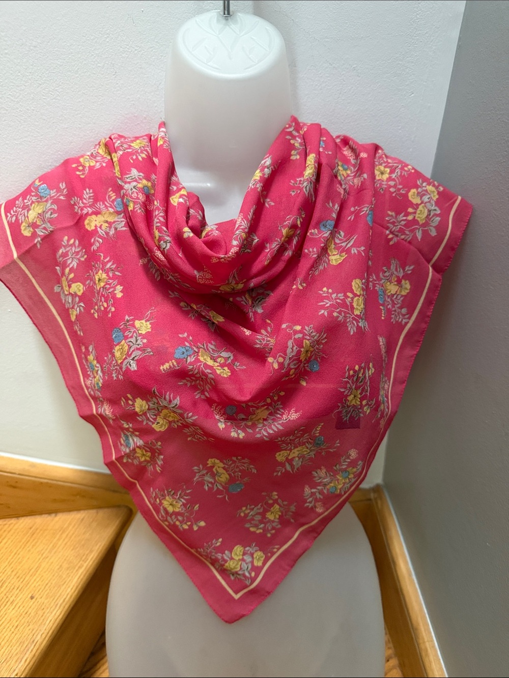 Vintage GAP Floral Scarf Made in Italy Coral Red Yellow Gold Floral Print Y2K